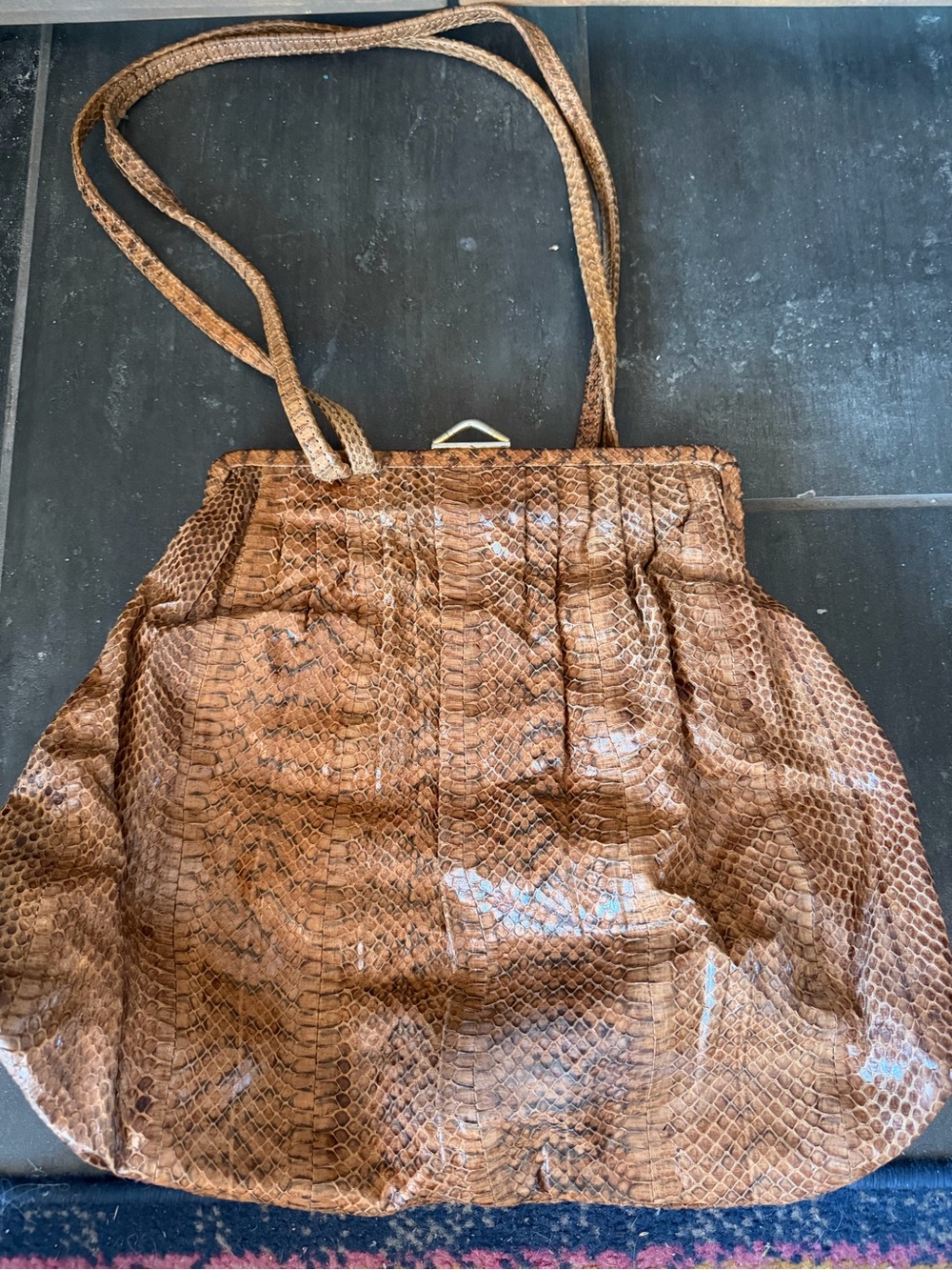 Vintage Brown Textured Snake-Print Women’s Shoulder Bag